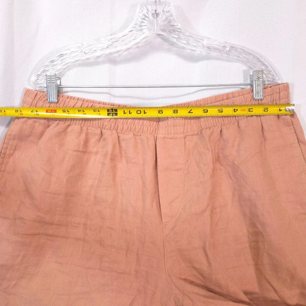 H&M Regular Fit Linen Pants Mens L Elastic Waist Drawstring Peach Orange Summer